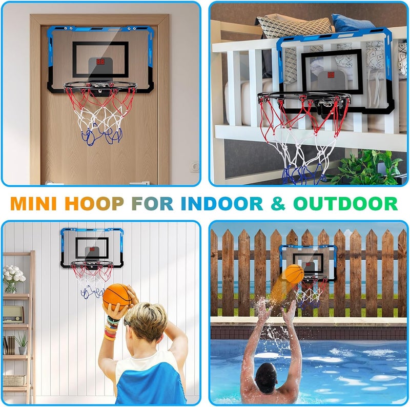 Loiley Basketball Hoop Indoor for Kids Adults with Scorer with 2 Scoring Methods, Door Room Basketball Mini Hoop with 3 Batteries and Balls, Basketball Accessories for Teen Boy Gifts, Blue - Image 5